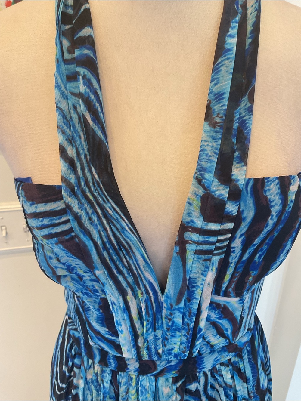 BCBGMaxAzria “Starr” Blue and Black Printed Maxi Dress